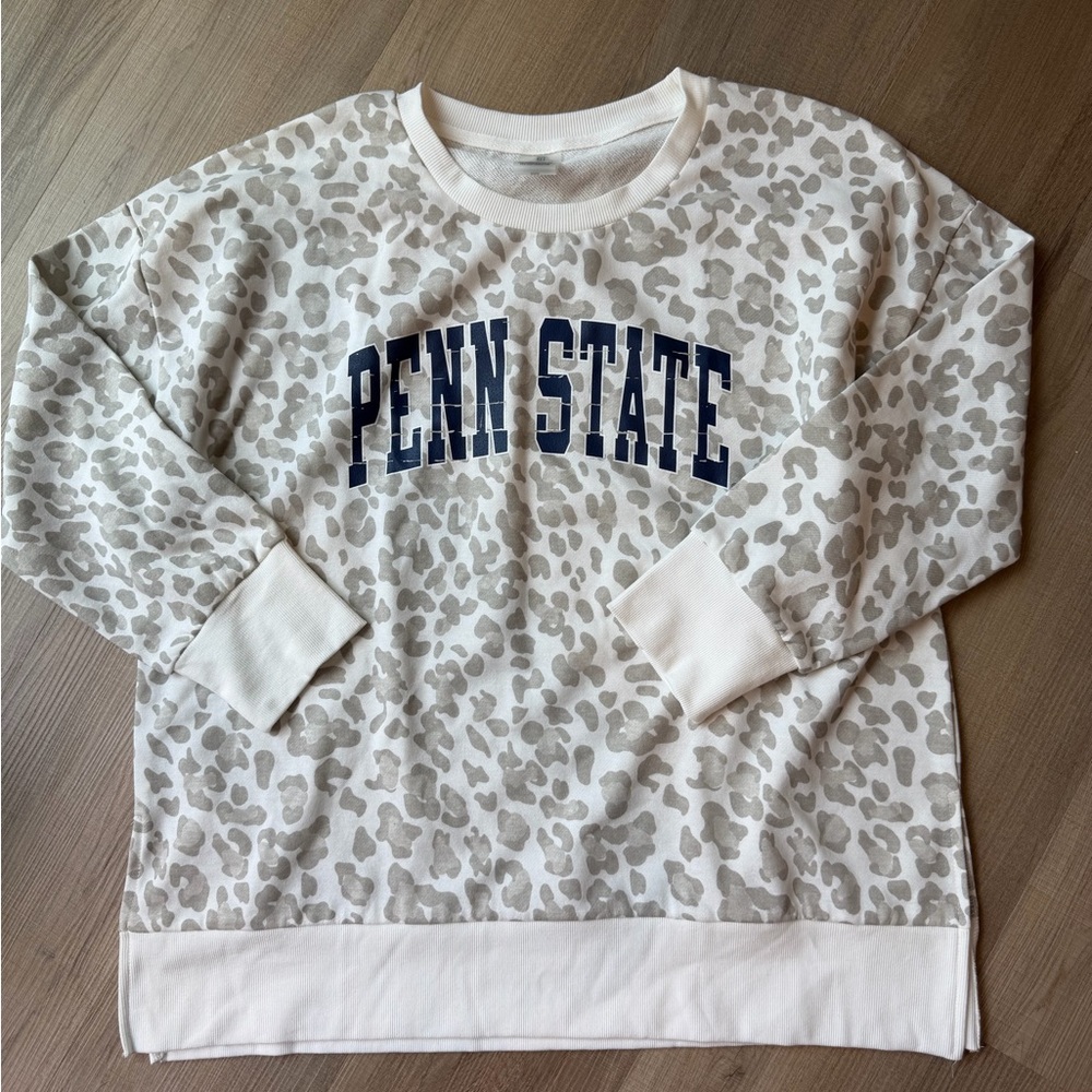 Game day Couture Penn State Leopard Print Crewneck Sweatshirt - Navy & Cream